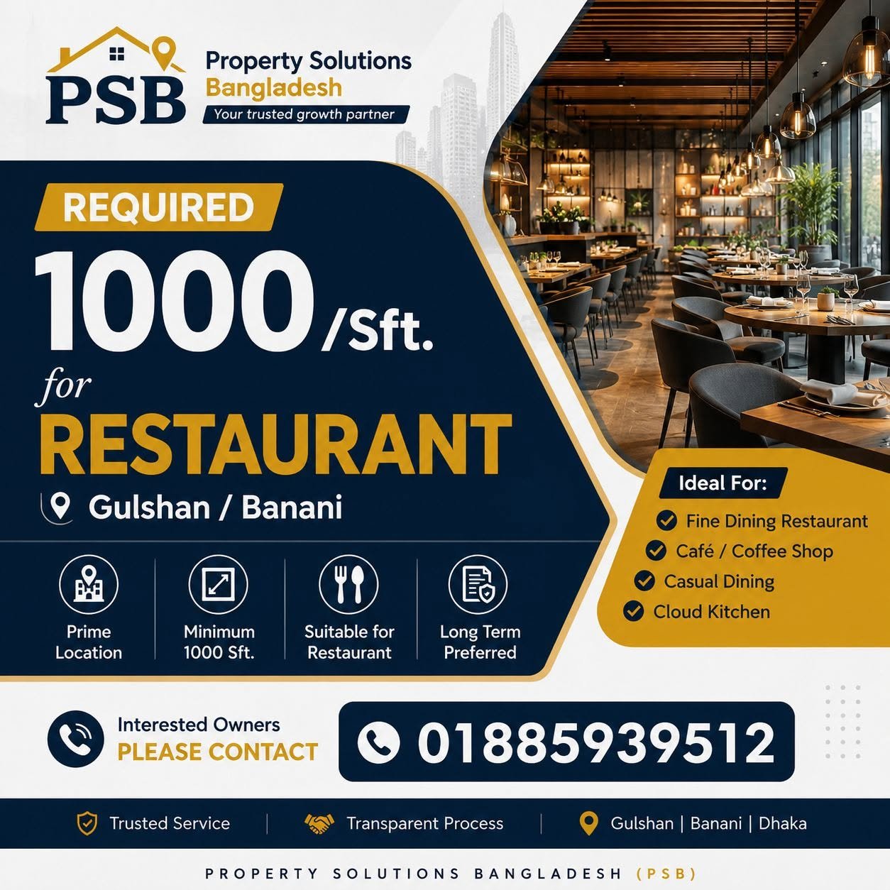 1g Restaurant | 1000 SFT | Gulshan /Banani | - Image 1