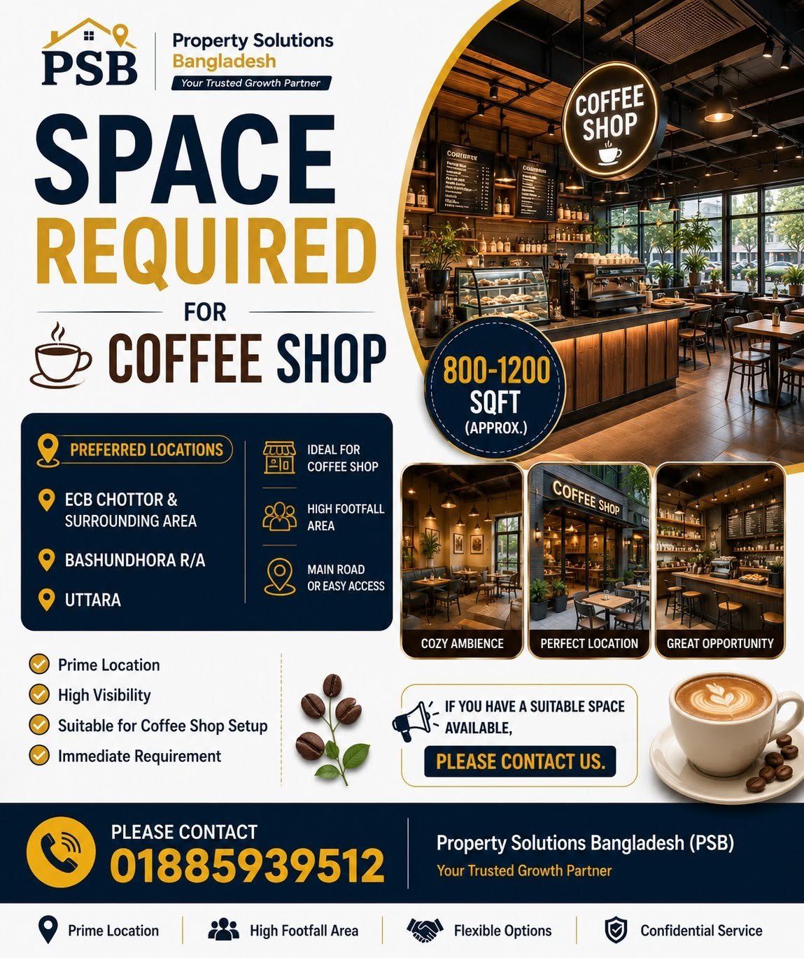 cf22 Coffee Shop | 800–1,200 SFT | ECB Chottor, Bashundhara R/A or Uttara - Image 1
